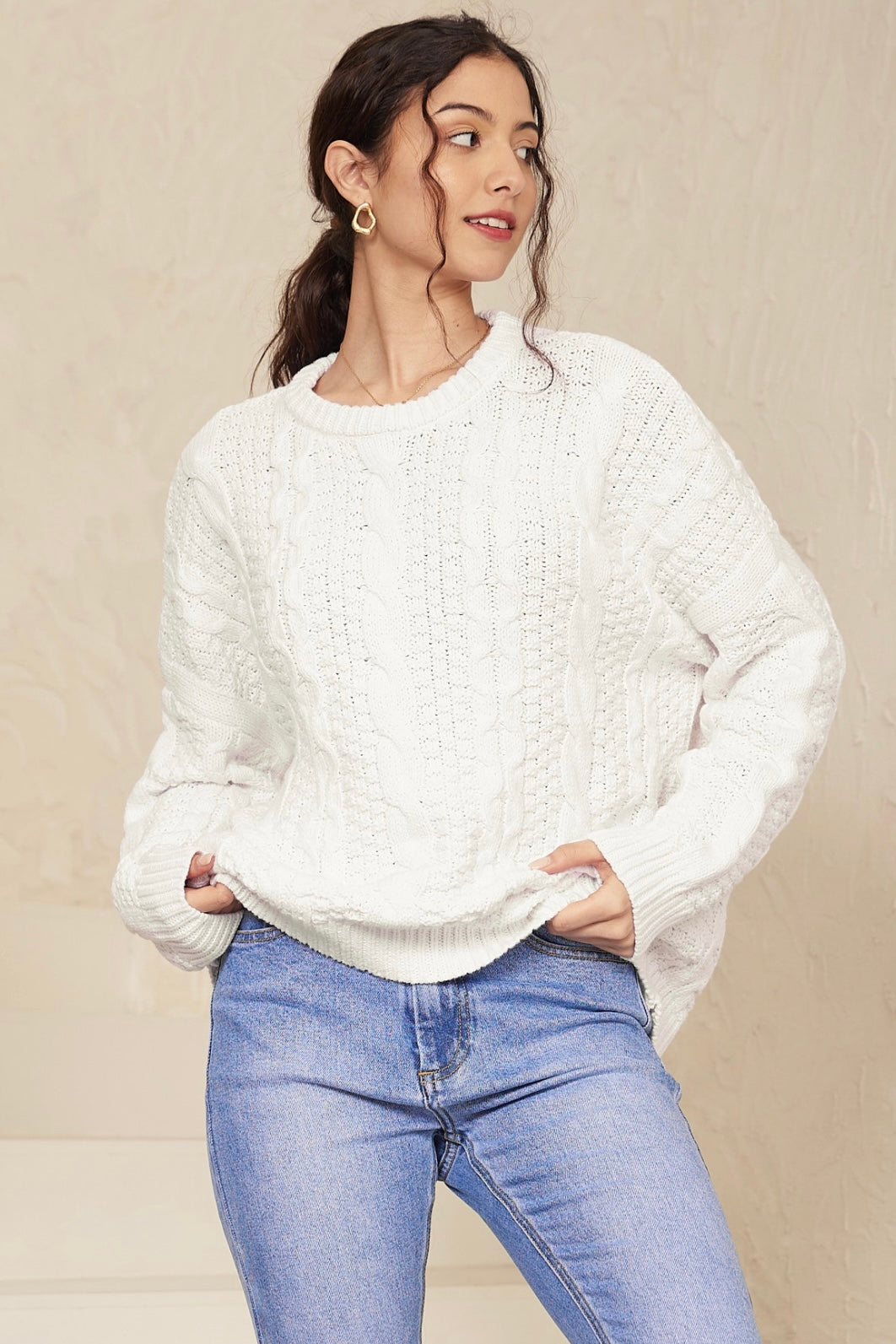 Cable Knit Jumper - White