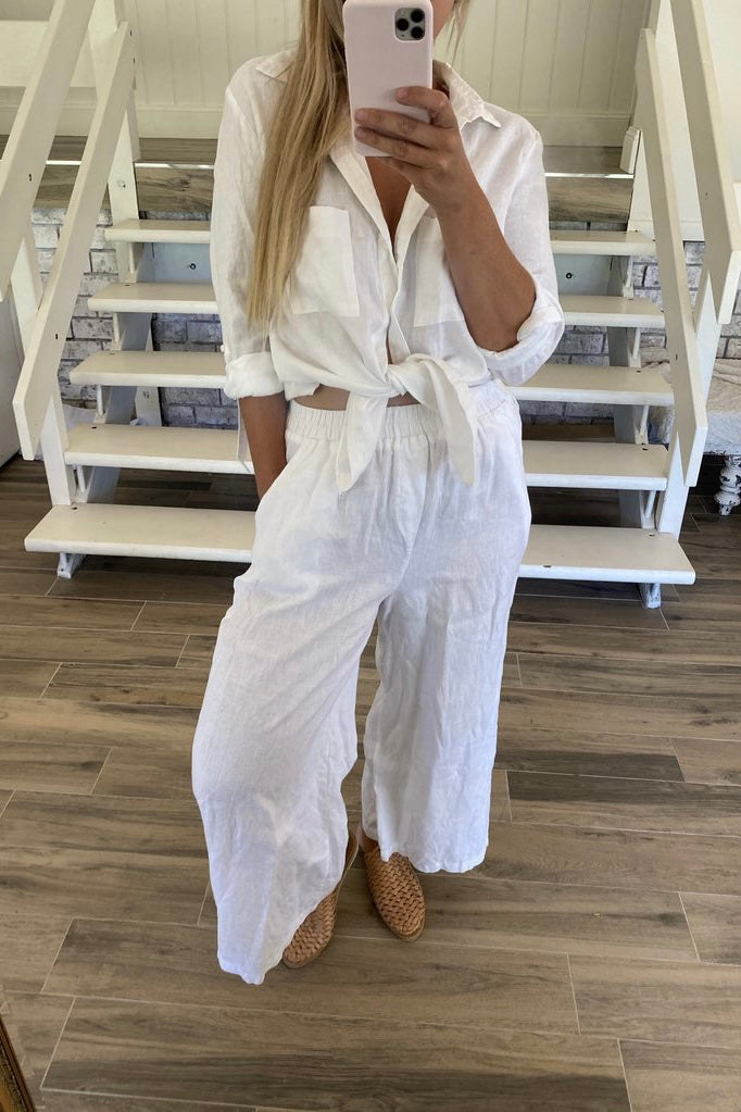 Soul Sparrow White Linen Wide Leg Pants