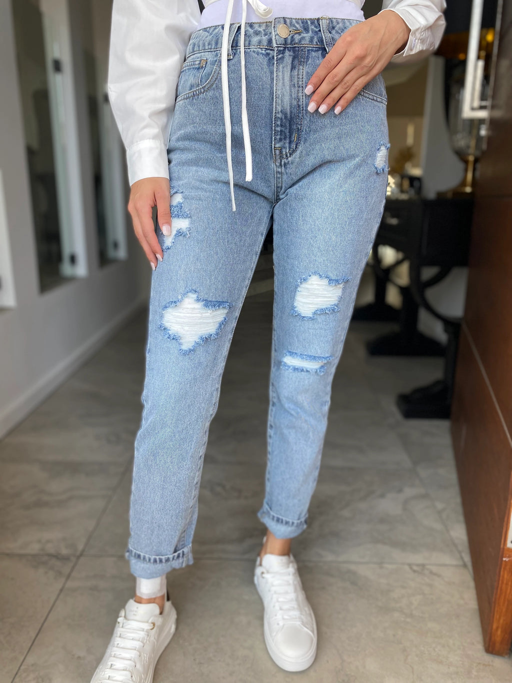 Country Denim Ripped Mum Jean