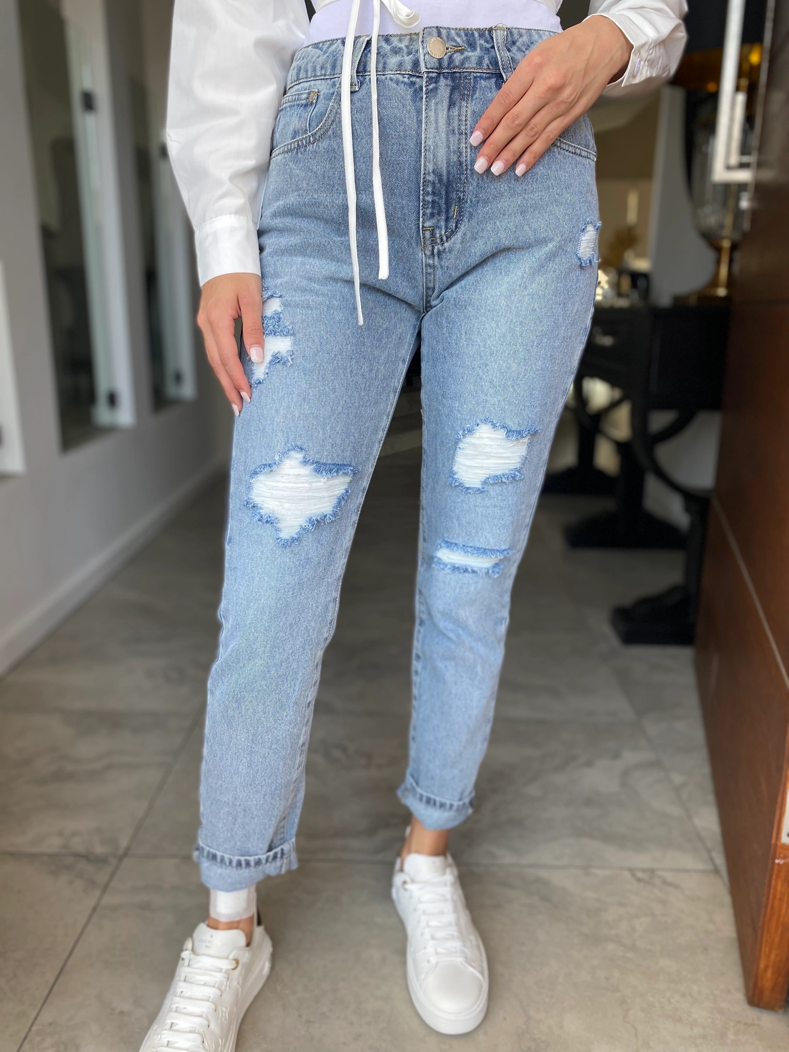 Country Denim Ripped Mum Jean
