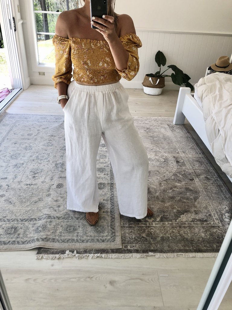 Soul Sparrow White Linen Wide Leg Pants